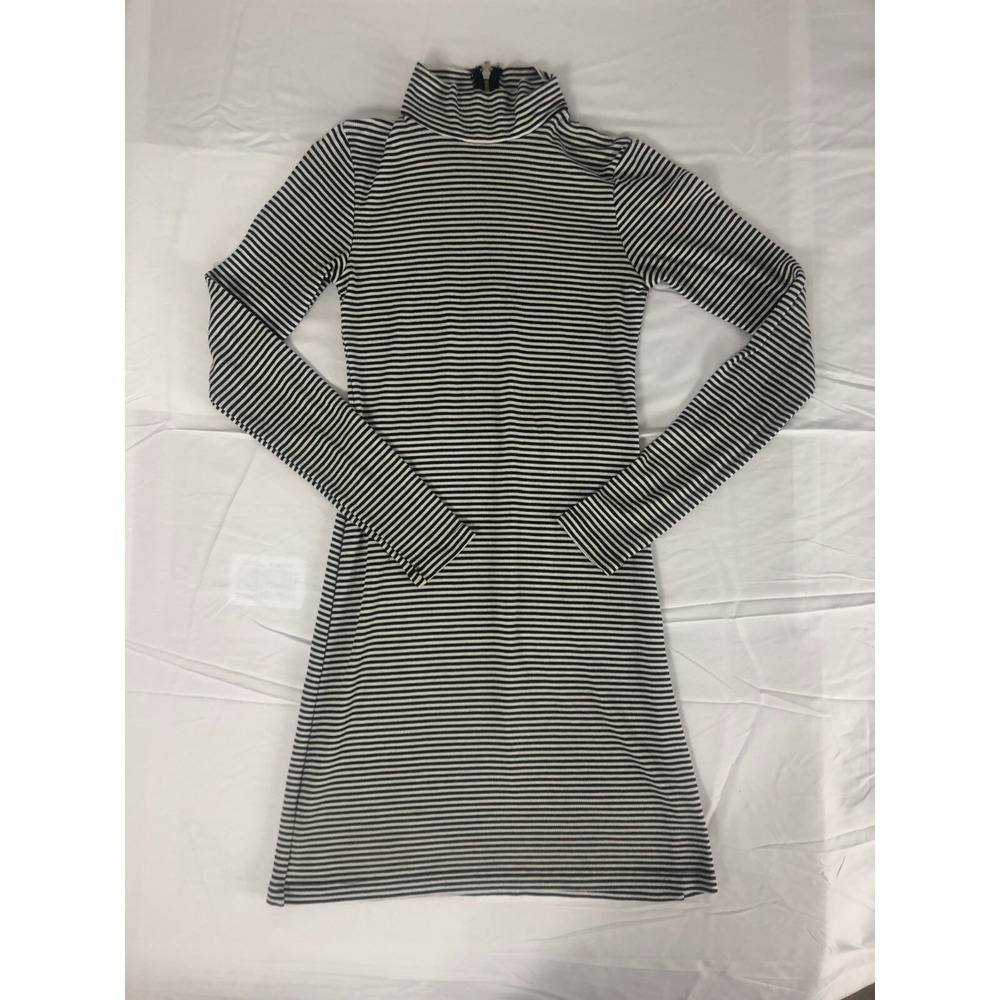 LAmade Black White Striped Dress Womens XS Long Sleeve Mock Neck Back Zipper